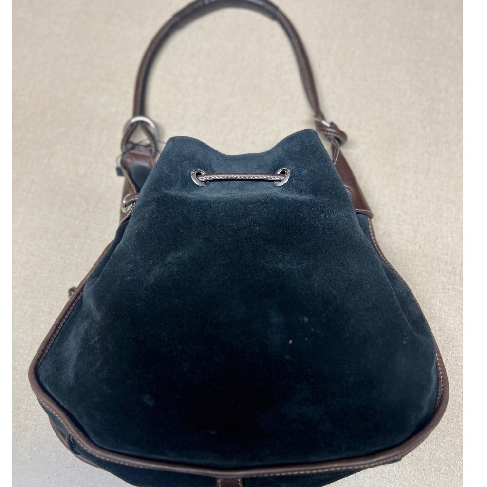 Dooney & Bourke Black Suede Leather Trim Drawstring Bucket Shoulder Bag Vintage - Picture 4 of 14